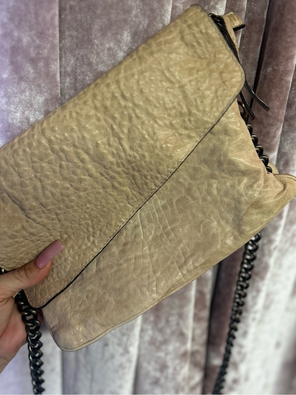 MAXON Women’s Soft Pebbled 100% leather Crossbody Bag in Taupe